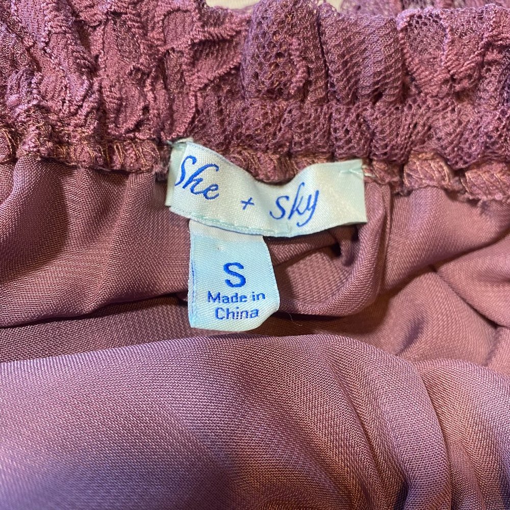 She + Sky Off The Shoulder Lace Blouse Top Purple - Picture 6 of 9